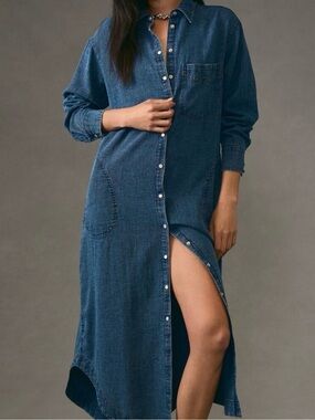 Pilcro Denim Midi Shirt Dress in Medium Blue